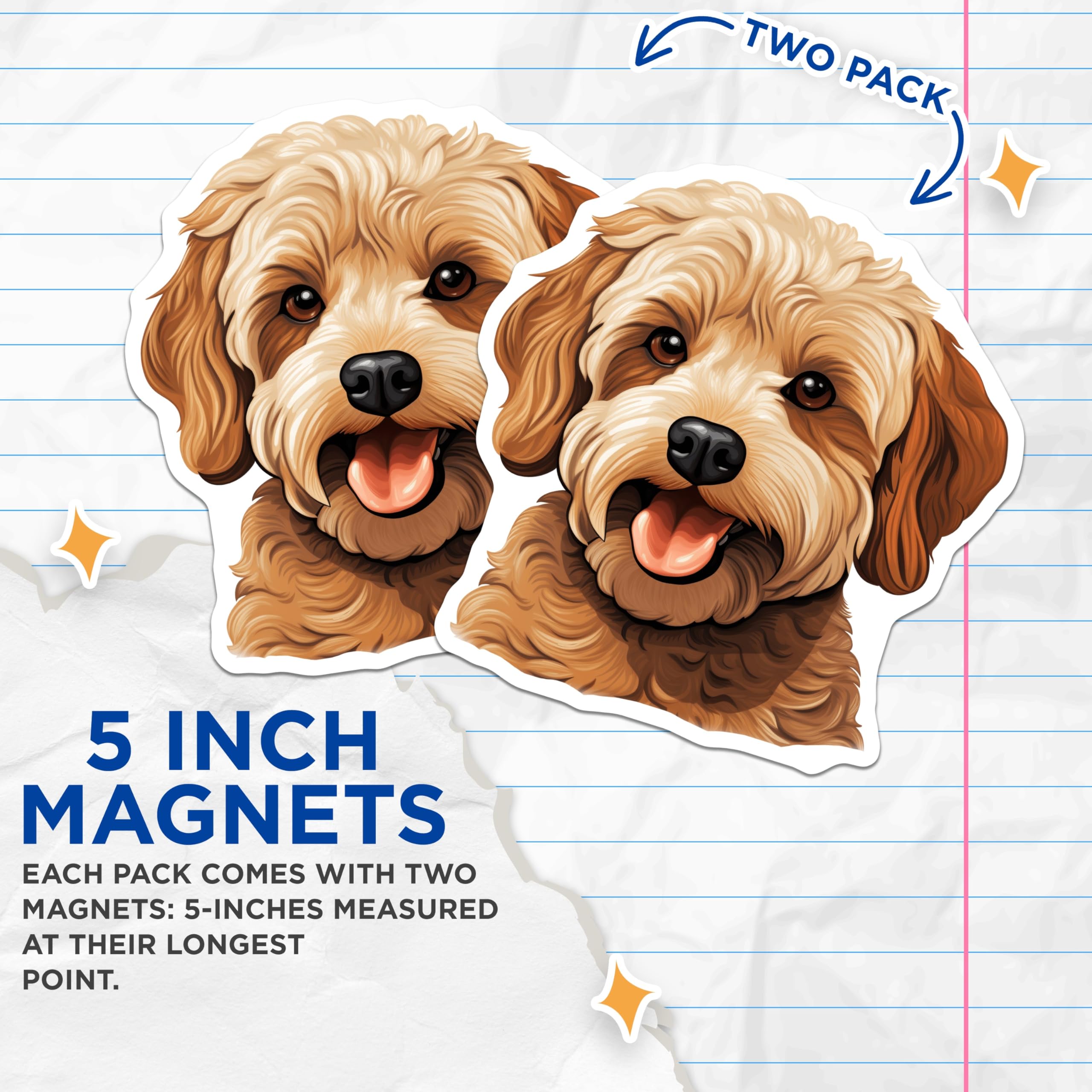 (2 Pack) Goldendoodle Magnets - Cute Dog Lover Pet Refrigerator Decor - Animal Fan Kitchen Accessories - 5 Inches On Longest Side - Thick Durable Magnet - Made in USA - MAG25761