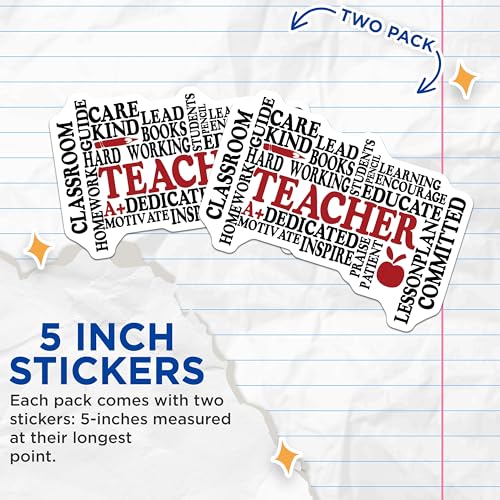 (2 Pack) Teacher Appreciation Stickers - Motivational Teacher Stickers - Classroom Decor Stickers - 5" On Longest Side - Sticks to Any Smooth Flat Surface - Made in USA - BMCS3097