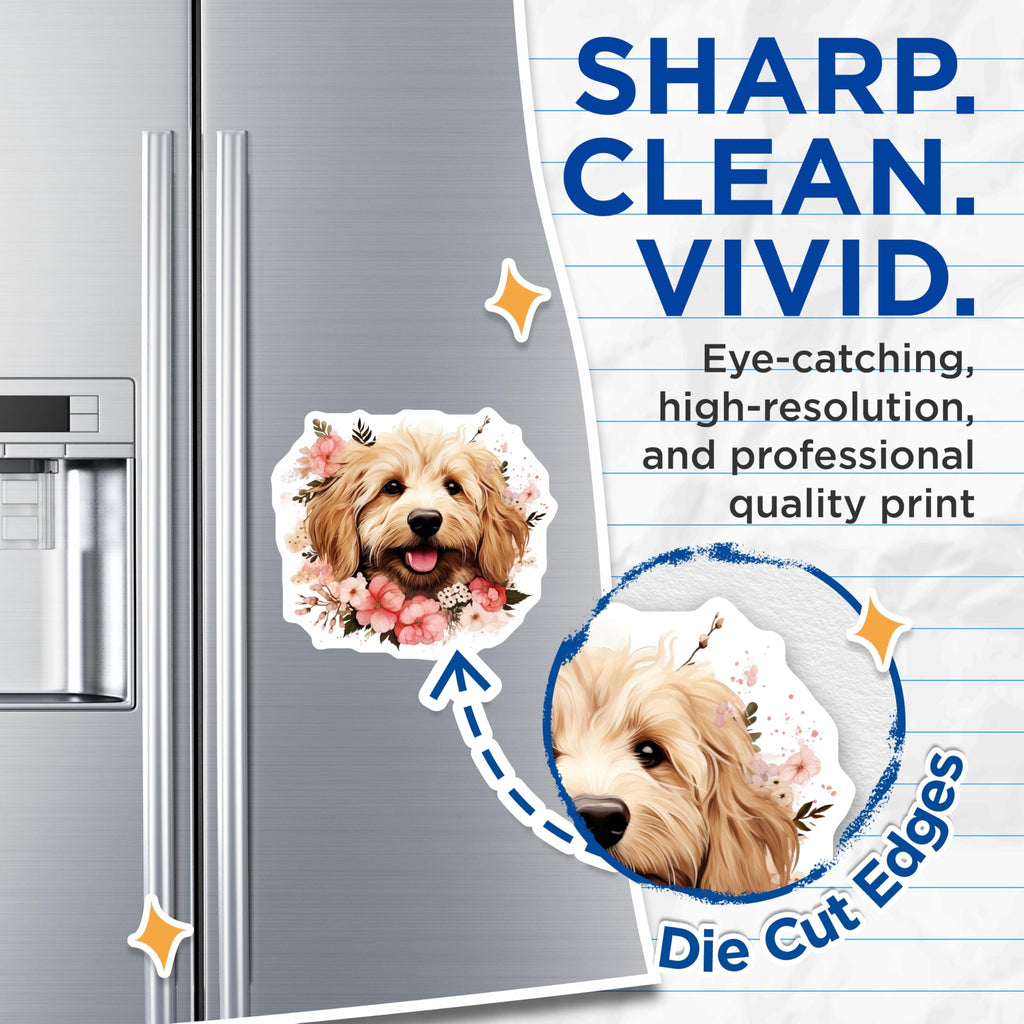 (2 Pack) Goldendoodle Puppy Magnets - Floral Dog Mom Decor - Cute Pet Lover Magnet - 5 Inches On Longest Side - Thick Durable Magnet - Made in USA - MAG28680