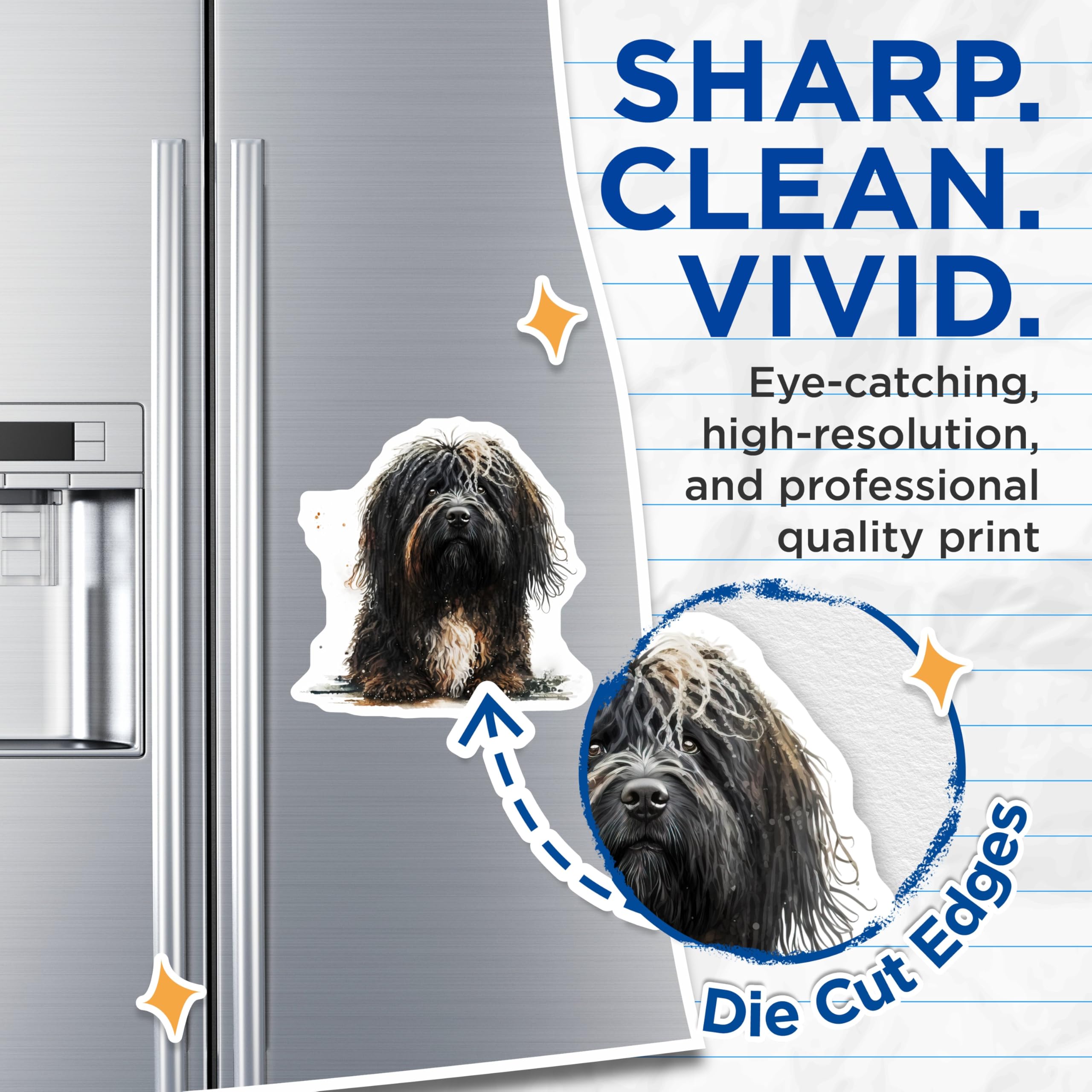(2 Pack) Watercolor Shaggy Dog Magnets - Pet Lover Fridge Decor - Animal Art Accent - 5 Inches On Longest Side - Thick Durable Magnet - Made in USA - MAG27482