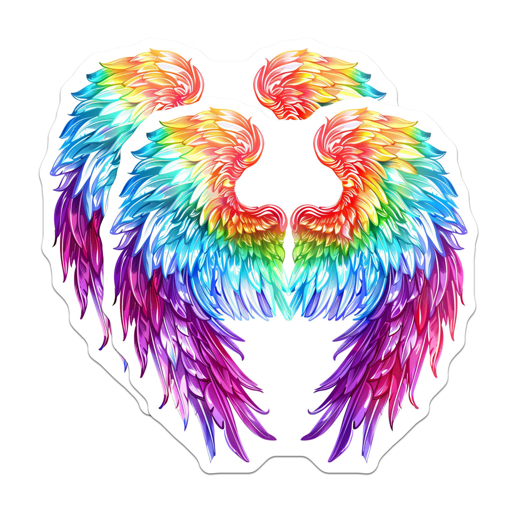 (2 Pack) Rainbow Angel Wings Magnets - Vibrant Fridge Decor - Pride Month Locker Art - Fantasy Aesthetic - 5 Inches On Longest Side - Thick Durable Magnet - Made in USA - MAG37899