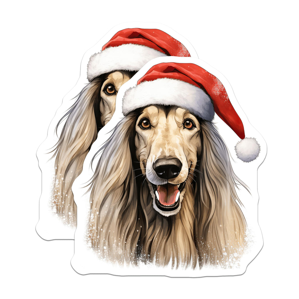(2 Pack) Christmas Afghan Hound Magnets - Santa Hat Dog Decor - Festive Holiday Animal Lover Accent - 5 Inches On Longest Side - Thick Durable Magnet - Made in USA - MAG29177