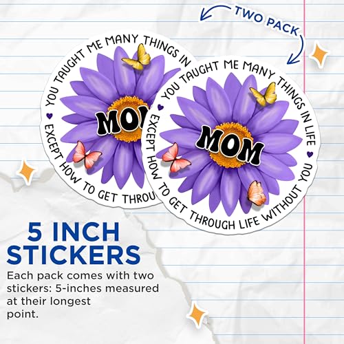 (2 Pack) Mom Stickers - Mother's Day Sticker Pack - Butterfly Flower Mom Quotes Stickers - 5" On Longest Side - Sticks to Smooth Flat Surfaces - Made in USA - BMCS6111