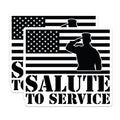 (2 Pack) Salute to Service Stickers - Military Tribute Decal - American Flag Soldier Sticker - 5" On Longest Side - Sticks to Smooth Flat Surfaces - Made in USA - BMCS5292