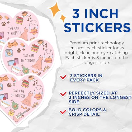 (3 Pack) Self Care Decals - Laptop Decal - Motivational Stickers- 3 Inches On Longest Side - Easy Peel & Apply - Made in USA - 3MCS5621