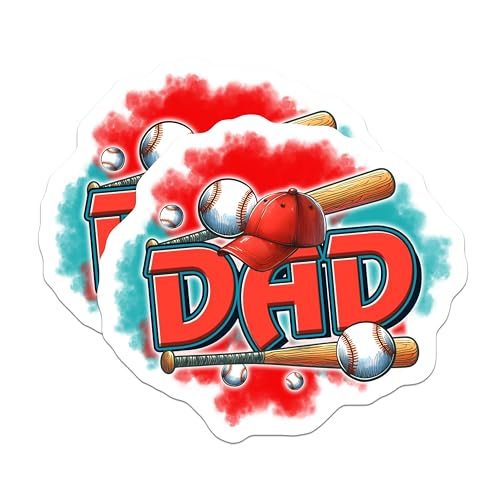 (2 Pack) Dad Baseball Magnets - Baseball Lover Decor - Dad Baseball Hat - 5" On Longest Side - for Cars, Fridges, Toolboxes - Made in USA - MAG748