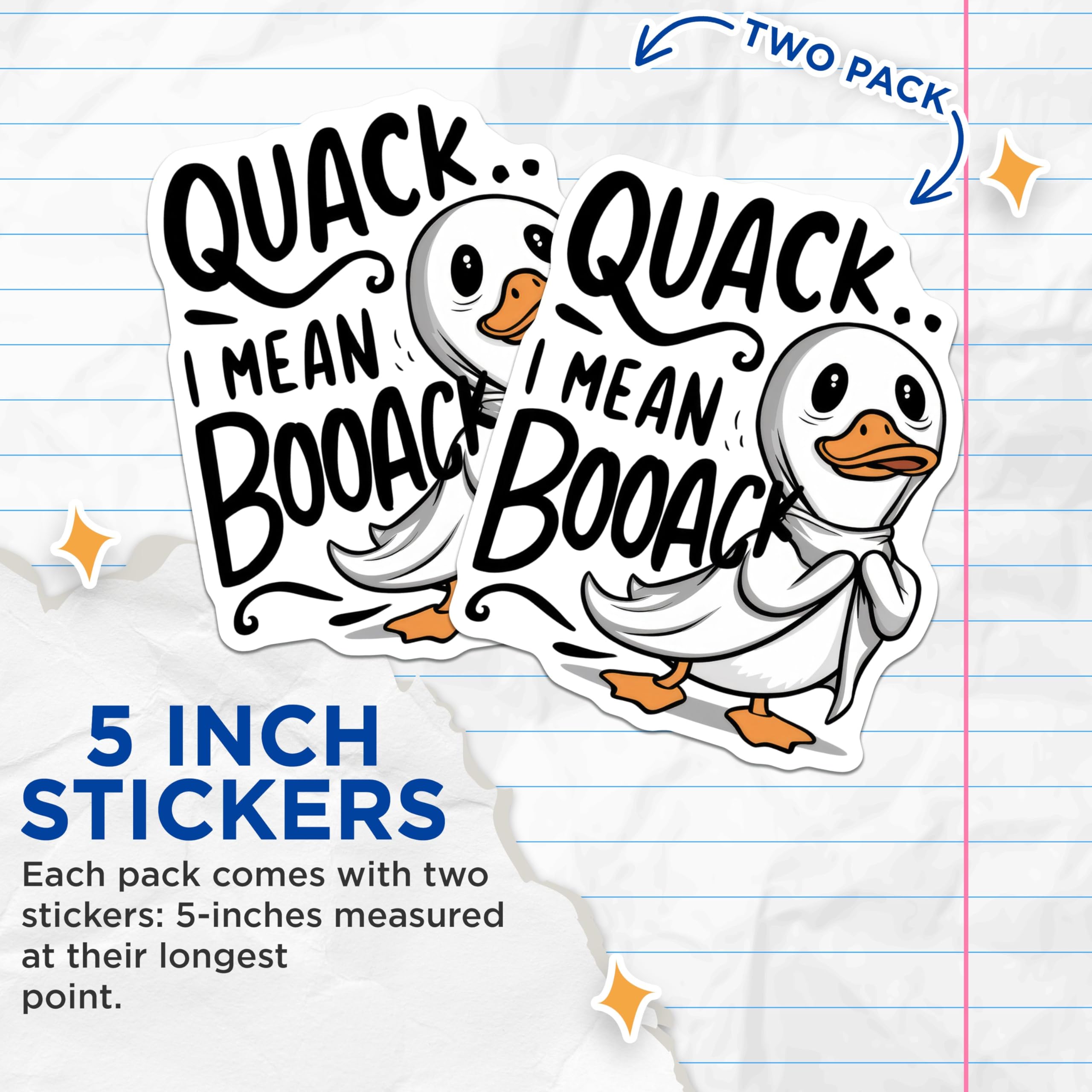 (2 Pack) Funny Duck Quote Stickers - Quack I Mean Booack - Cute Duck Stickers - 5" On Longest Side - Sticks to Smooth Flat Surfaces - Made in USA - BMCS9535