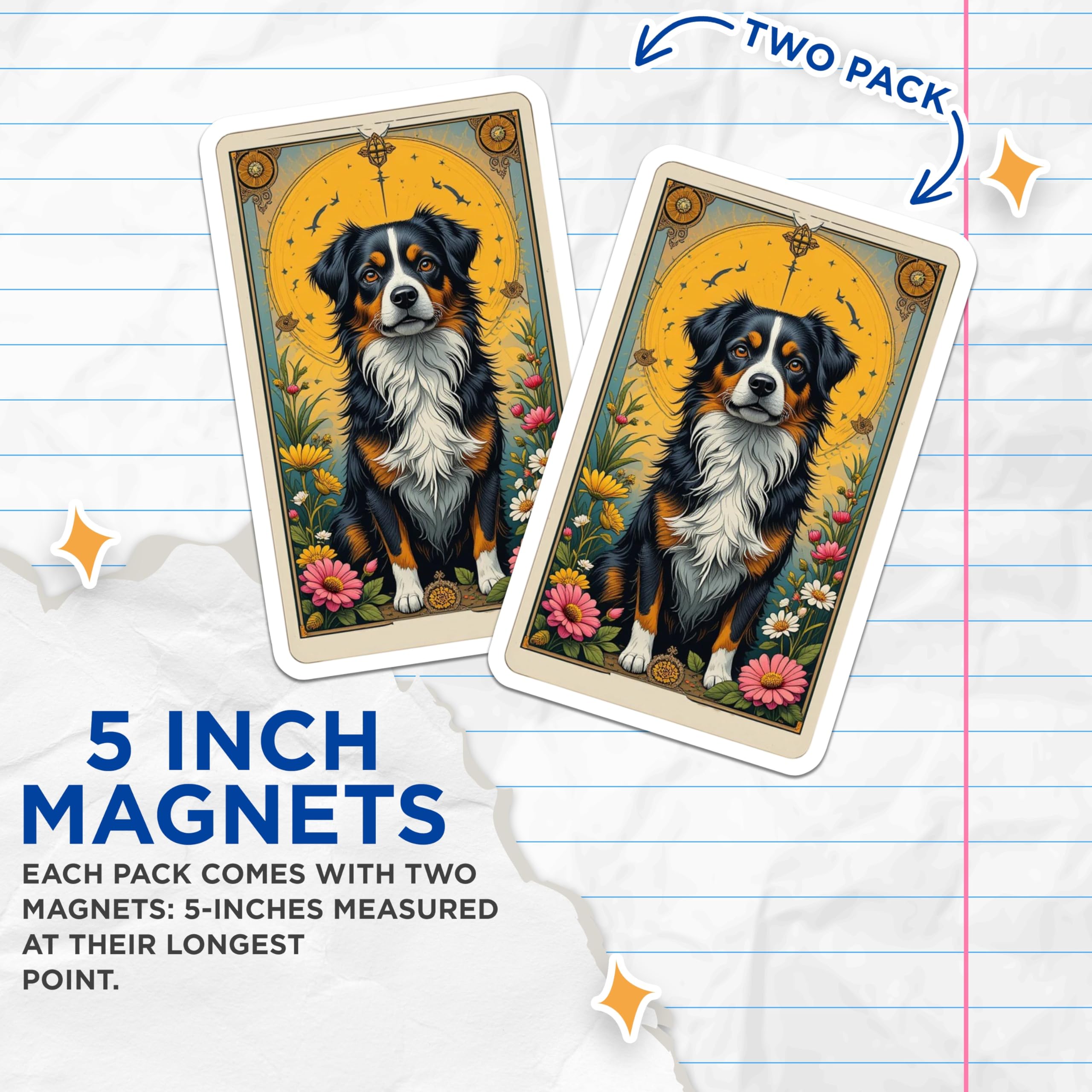 (2 Pack) Bernese Mountain Dog Magnets - Mystical Tarot Card Art - Dog Lover Fridge Decor - 5 Inches On Longest Side - Thick Durable Magnet - Made in USA - MAG21913