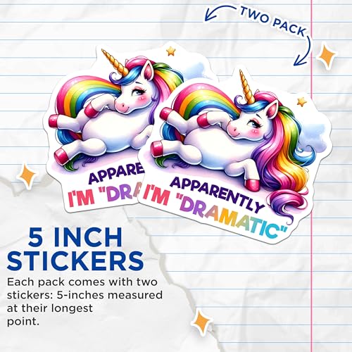 (2 Pack) Cute Unicorn Stickers - Funny Quote - Colorful Rainbow Art - 5" On Longest Side - Sticks to Smooth Flat Surfaces - Made in USA - BMCS7971