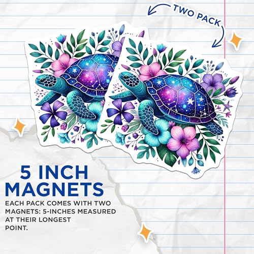 (2 Pack) Sea Turtle Magnets - Galaxy Animal - Ocean Wildlife Refrigerator Magnets - Colorful Sea Life Magnets - 5" On Longest Side - for Cars, Fridges, Toolboxes - Made in USA - MAG4499