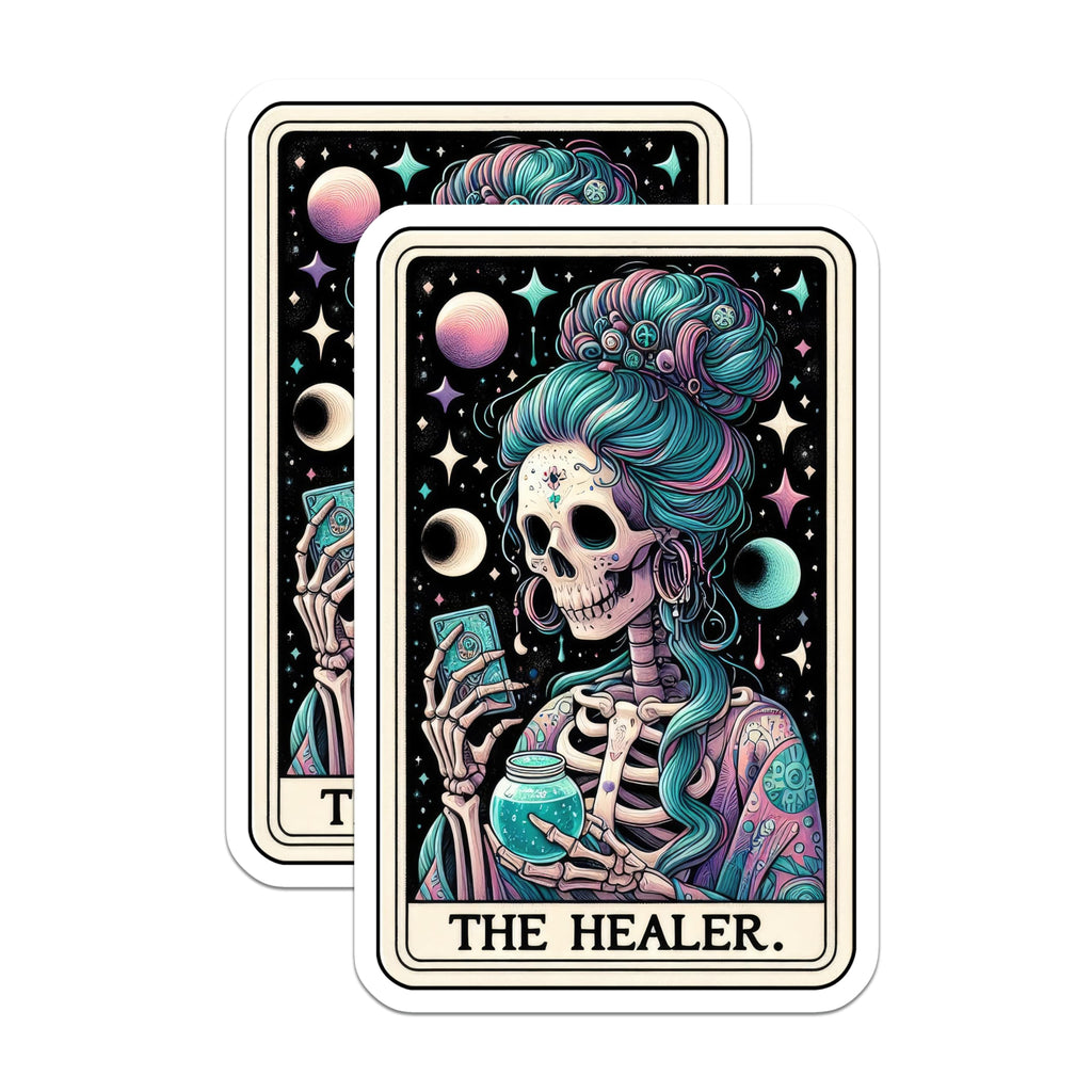 (2 Pack) The Healer Tarot Card Magnets - Mystical Skeleton Art - Bohemian Witchy Decor - 5 Inches On Longest Side - Thick Durable Magnet - Made in USA - MAG20821