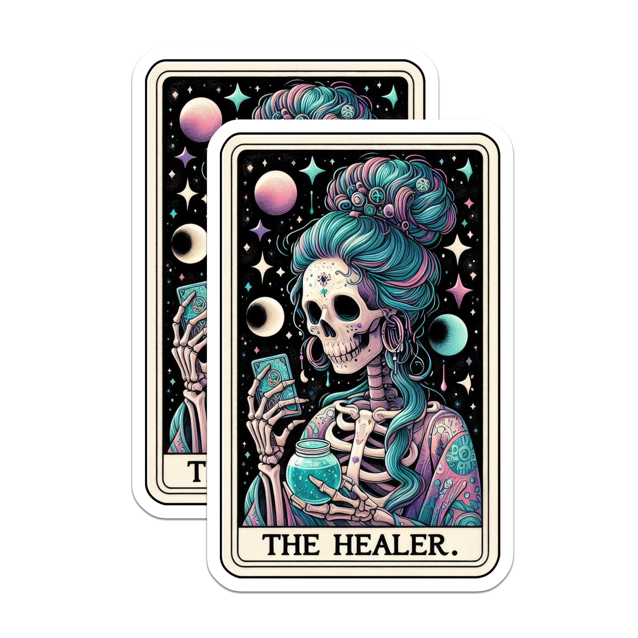 (2 Pack) The Healer Tarot Card Magnets - Mystical Skeleton Art - Bohemian Witchy Decor - 5 Inches On Longest Side - Thick Durable Magnet - Made in USA - MAG20821