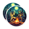 (2 Pack) Bigfoot Alien Magnets - Sasquatch Extraterrestrial Campfire Scene - Cryptid Mythical Creature UFO Forest Night Decor - 5 Inches On Longest Side - Thick Durable Magnet - Made in USA - MAG22199