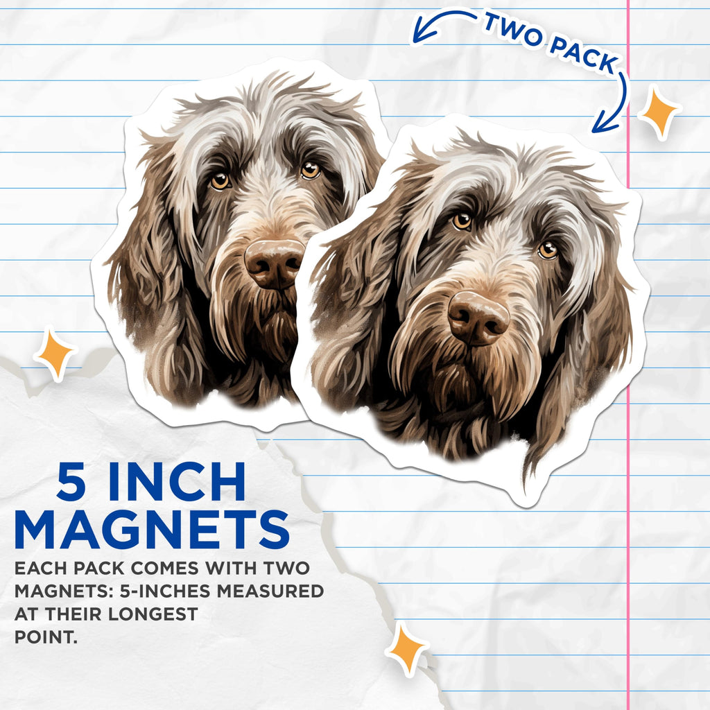 (2 Pack) Wirehaired Griffon Dog Magnets - Pet Portrait Art - Canine Lover Decor - Fridge Locker Display - 5 Inches On Longest Side - Thick Durable Magnet - Made in USA - MAG24515