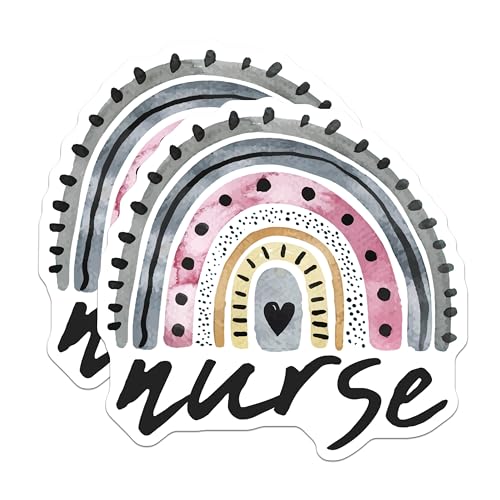 (2 Pack) Nurse Stickers - Cute Nurse Rainbow - Healthcare Appreciation Stickers - 5" On Longest Side - Sticks to Smooth Flat Surfaces - Made in USA - BMCS9337