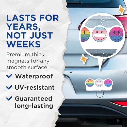 (2 Pack) LGBTQ Pride Smiley Face Magnets - Rainbow Transgender Pansexual Designs - Happy Face Magnets for Fridge or Locker - 5" On Longest Side - for Cars, Fridges, Toolboxes - Made in USA - MAG6563