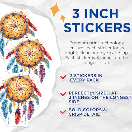 (3 Pack) Dreamcatcher Decals - Bohemian Decor - Laptop Stickers - 3 Inches On Longest Side - Easy Peel & Apply - Made in USA - 3MCS7631