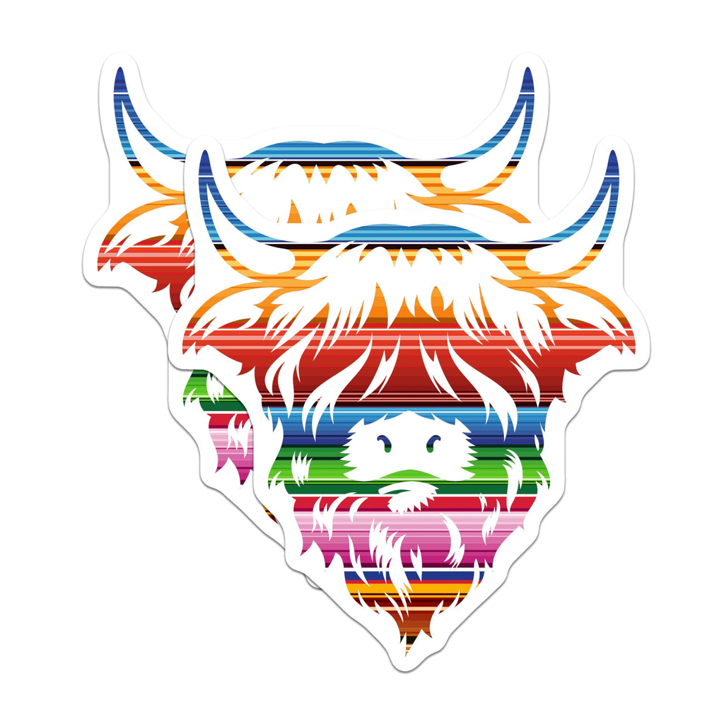 (2 Pack) Highland Cow Magnets - Serape Pattern Decor - Fridge Magnets - 5" On Longest Side - Premium Magnet - for Cars, Refrigerators, Toolboxes, Lockers - Made in USA - MAG18892