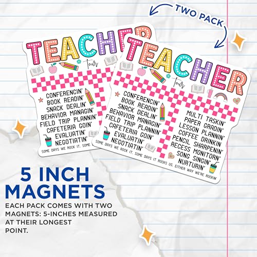 (2 Pack) Teacher Magnets Magnets - Funny Teacher - Classroom Decor - 5" On Longest Side - Made in USA - Sticks to Refrigerators & Metal Surfaces - MAG9126