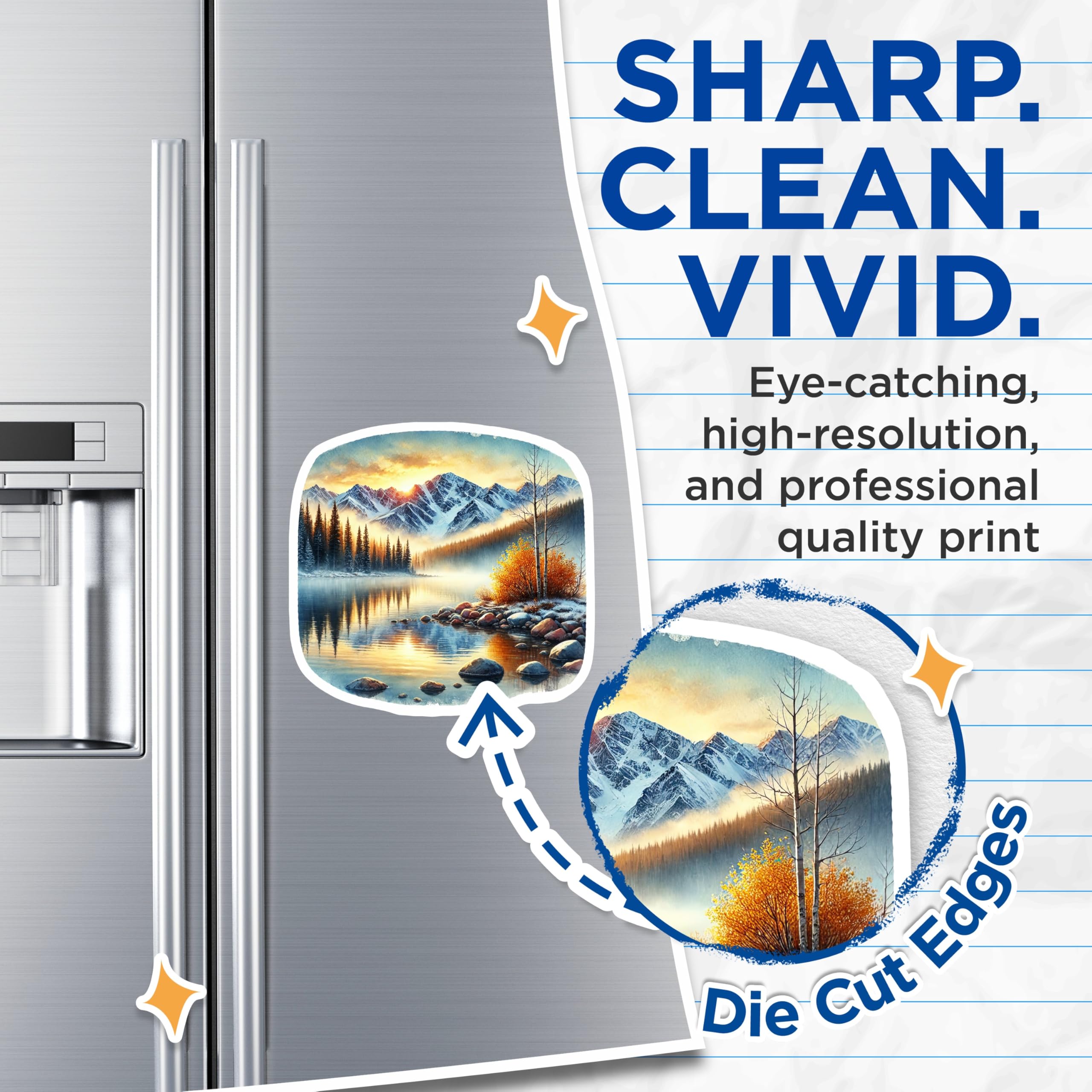 (2 Pack) Mountain Lake Scene Magnets - Nature Landscape Art - Fridge Decor - 5" On Longest Side - Premium Magnet - for Cars, Refrigerators, Toolboxes, Lockers - Made in USA - MAG17698