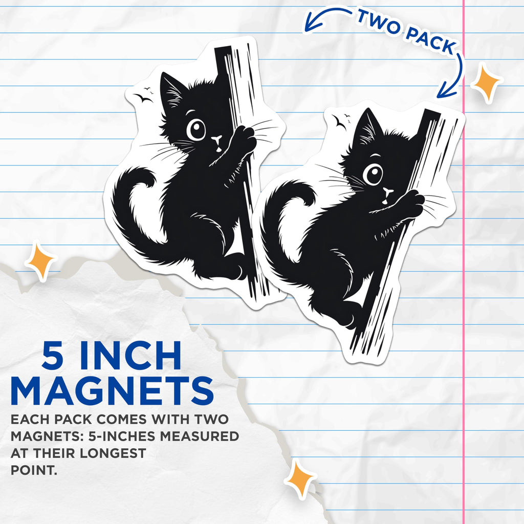 (2 Pack) Black Cat Magnets - Whimsical Kitten - Refrigerator Magnets - 5" On Longest Side - Premium Magnet - for Cars, Refrigerators, Toolboxes, Lockers - Made in USA - MAG15399