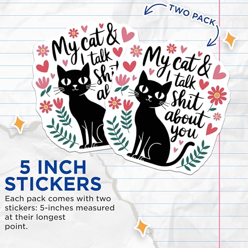 (2 Pack) My Cat and I Talk Stickers - Funny Cat Quotes Stickers - Cat Lover Decal - 5" On Longest Side - Sticks to Smooth Flat Surfaces - Made in USA - BMCS4828