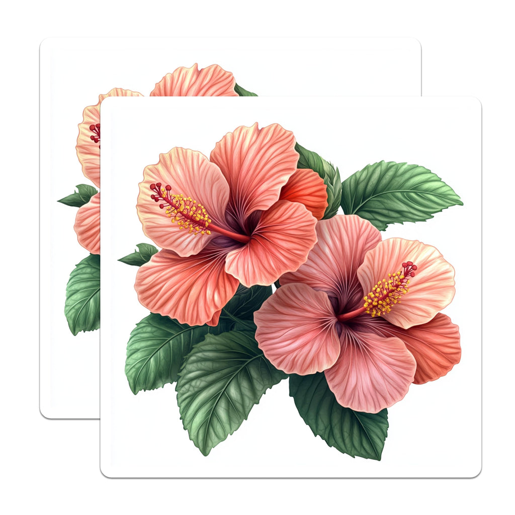 (2 Pack) Pink Hibiscus Magnets - Tropical Flower Decor - Summer Kitchen Accent - 5 Inches On Longest Side - Thick Durable Magnet - Made in USA - MAG29272