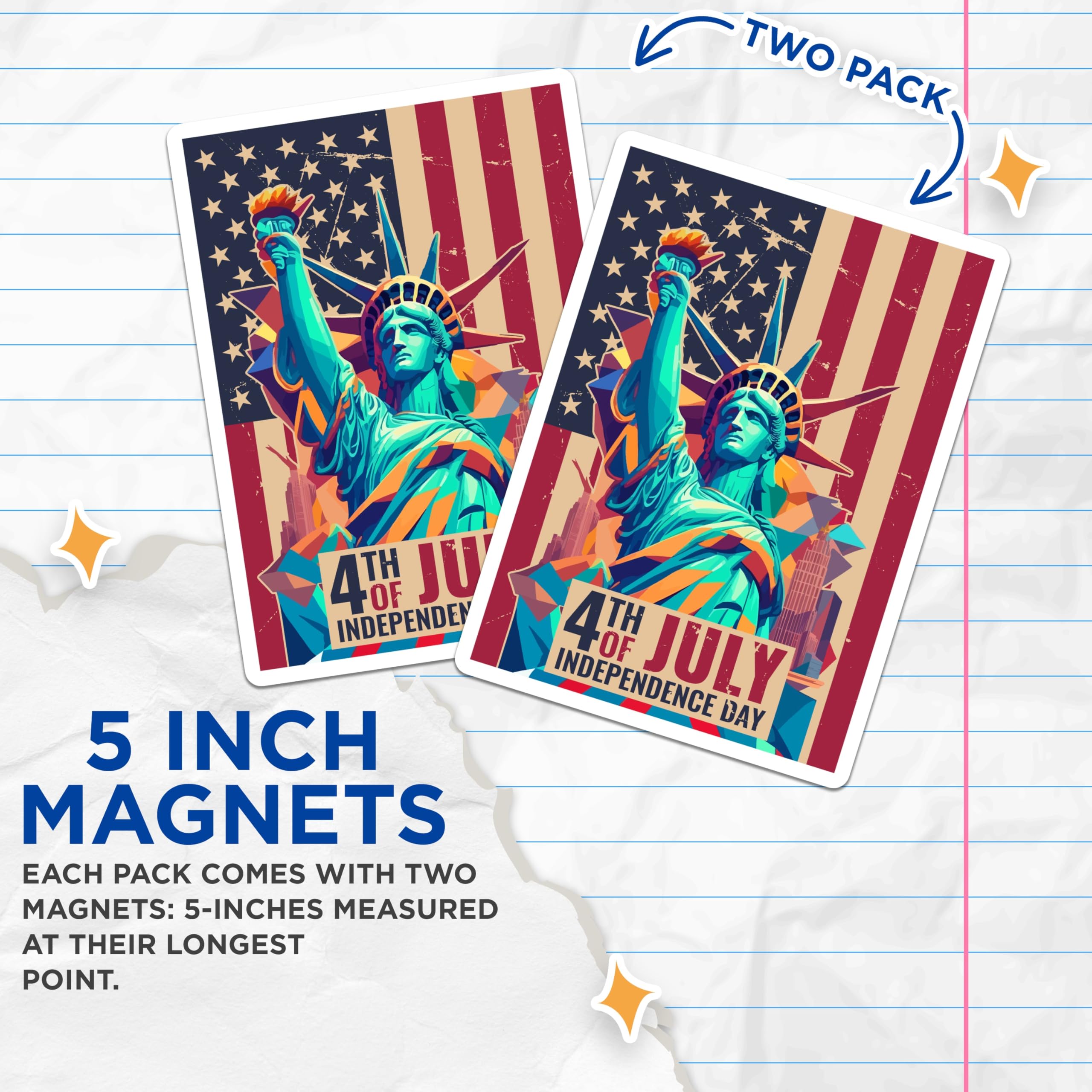 (2 Pack) Statue of Liberty Magnets - 4th of July Decor - Independence Day Fridge Magnets - 5" On Longest Side - Premium Magnet - for Cars, Refrigerators, Toolboxes, Lockers - Made in USA - MAG17680