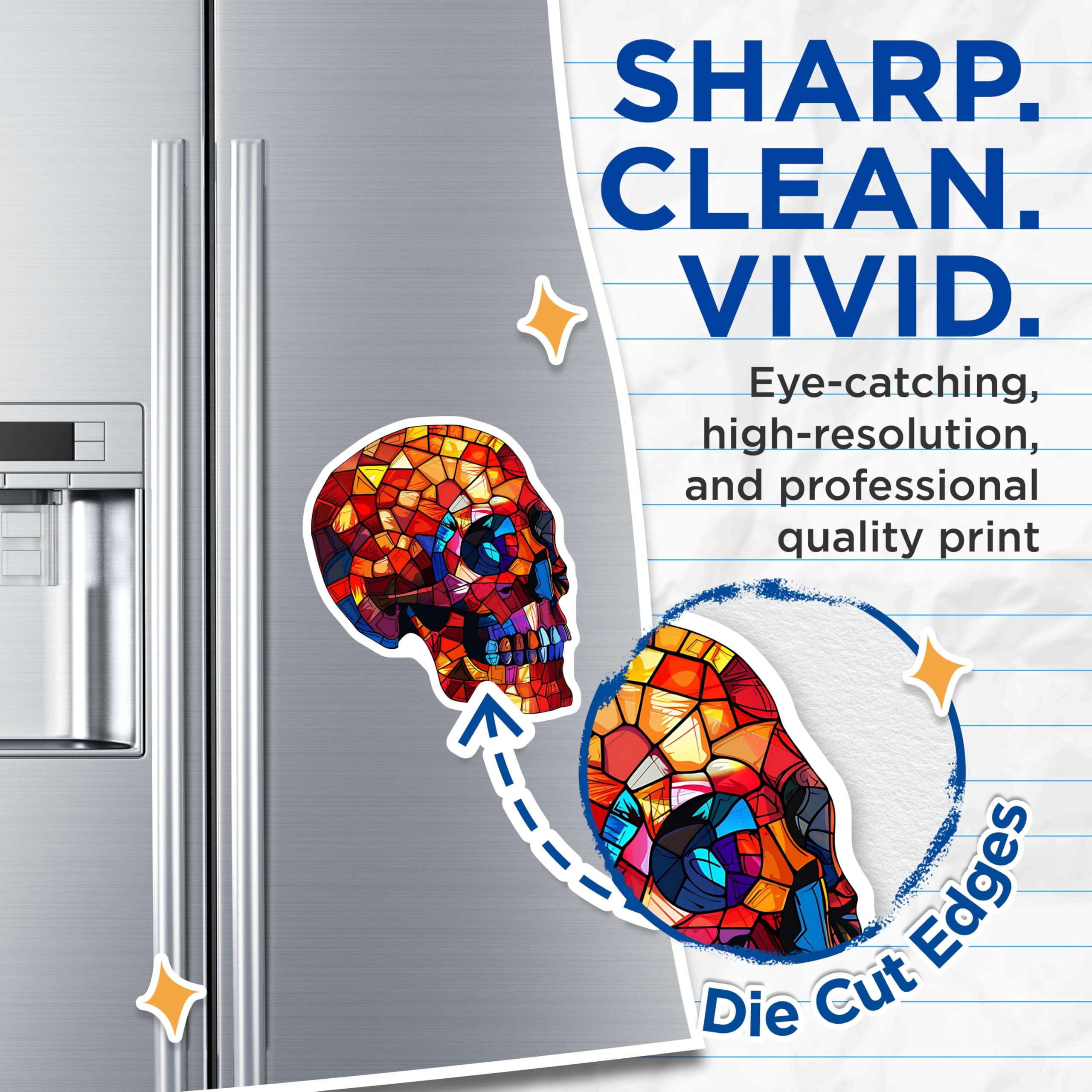 (2 Pack) Skull Magnets - Stained Glass Effect - Decorative Refrigerator Magnets - 5" On Longest Side - Premium Magnet - for Cars, Refrigerators, Toolboxes, Lockers - Made in USA - MAG16835