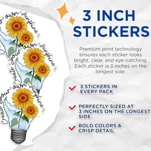 (3 Pack) Sunflower Decals - Create Your Own Sunshine - Laptop Decals - 3 Inches On Longest Side - Easy Peel & Apply - Made in USA - 3MCS1676