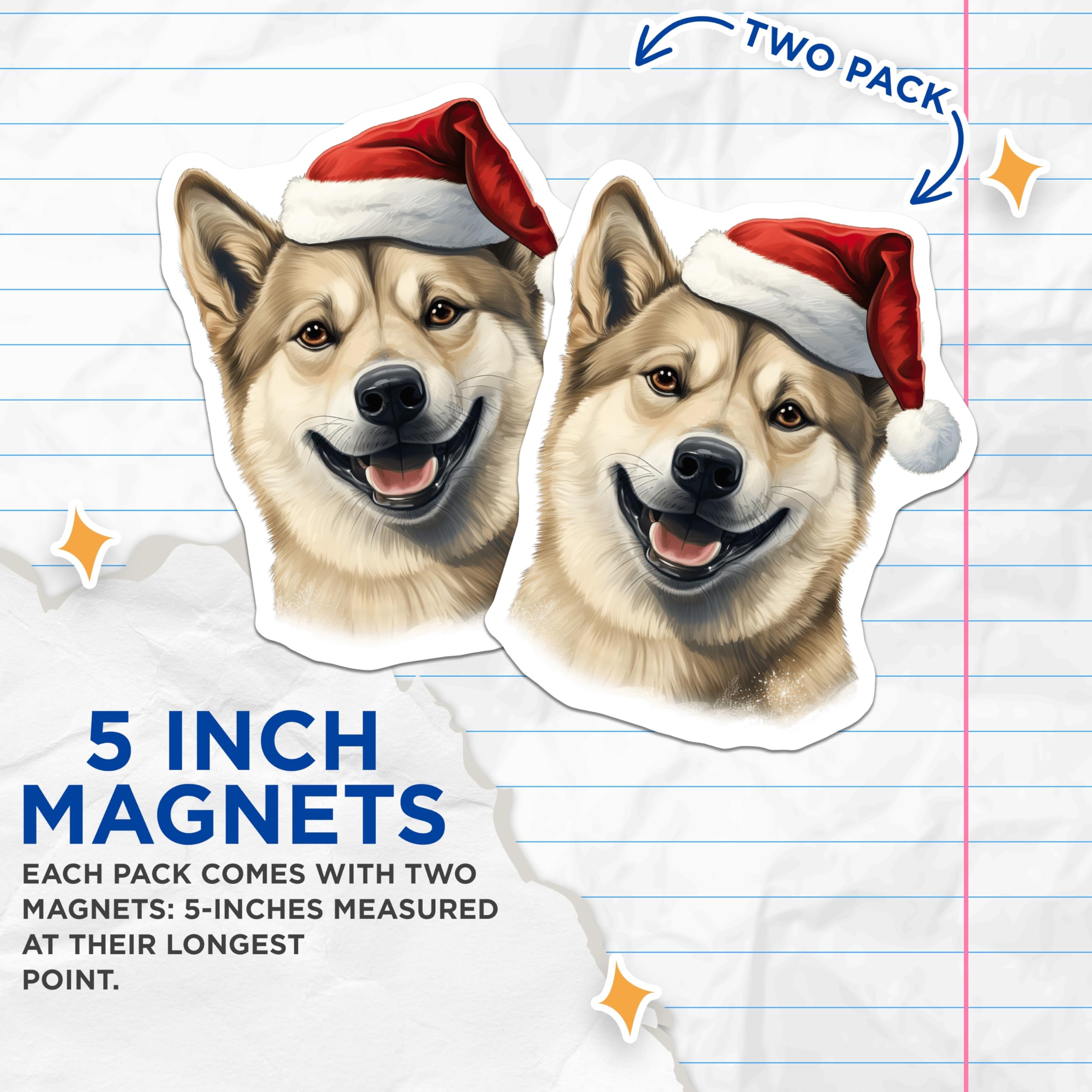 (2 Pack) Christmas Dog Magnets - Santa Hat Happy Dog Illustration - Festive Pet Lover Refrigerator Decor - 5 Inches On Longest Side - Thick Durable Magnet - Made in USA - MAG28798