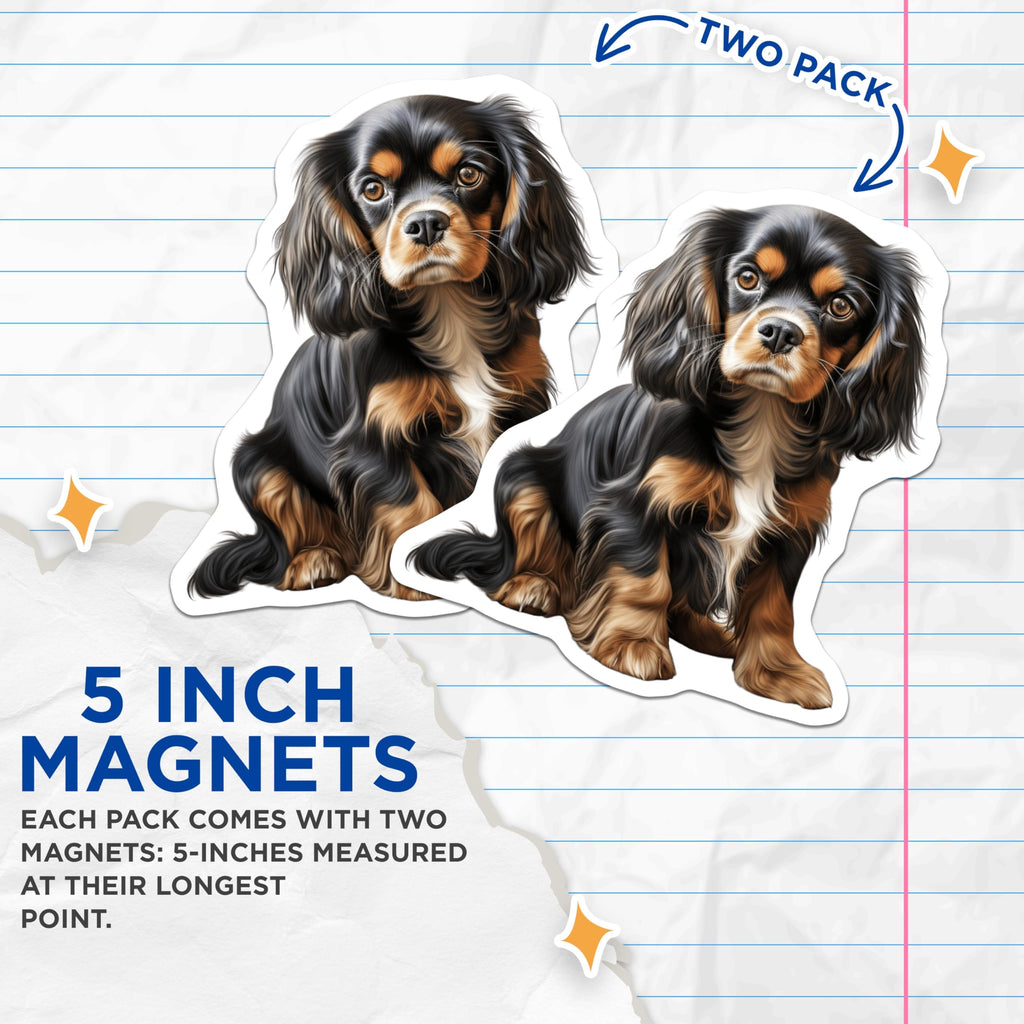 (2 Pack) Cavalier King Charles Spaniel Magnets - Adorable Puppy Dog Decor - Pet Lover Animal Art - Canine Breed Collectibles - 5 Inches On Longest Side - Thick Durable Magnet - Made in USA - MAG24560