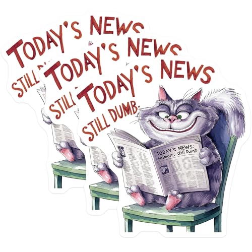 (3 Pack) Grumpy Cat Decals - Funny Cat - Reading Newspaper - 3 Inches On Longest Side - Easy Peel & Apply - Made in USA - 3MCS7315