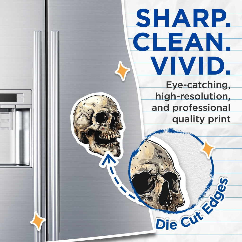 (2 Pack) Gothic Skull Magnets - Macabre Skeleton Decor - Edgy Halloween Refrigerator Decor for Dark Aesthetic Lovers - 5 Inches On Longest Side - Thick Durable Magnet - Made in USA - MAG39479