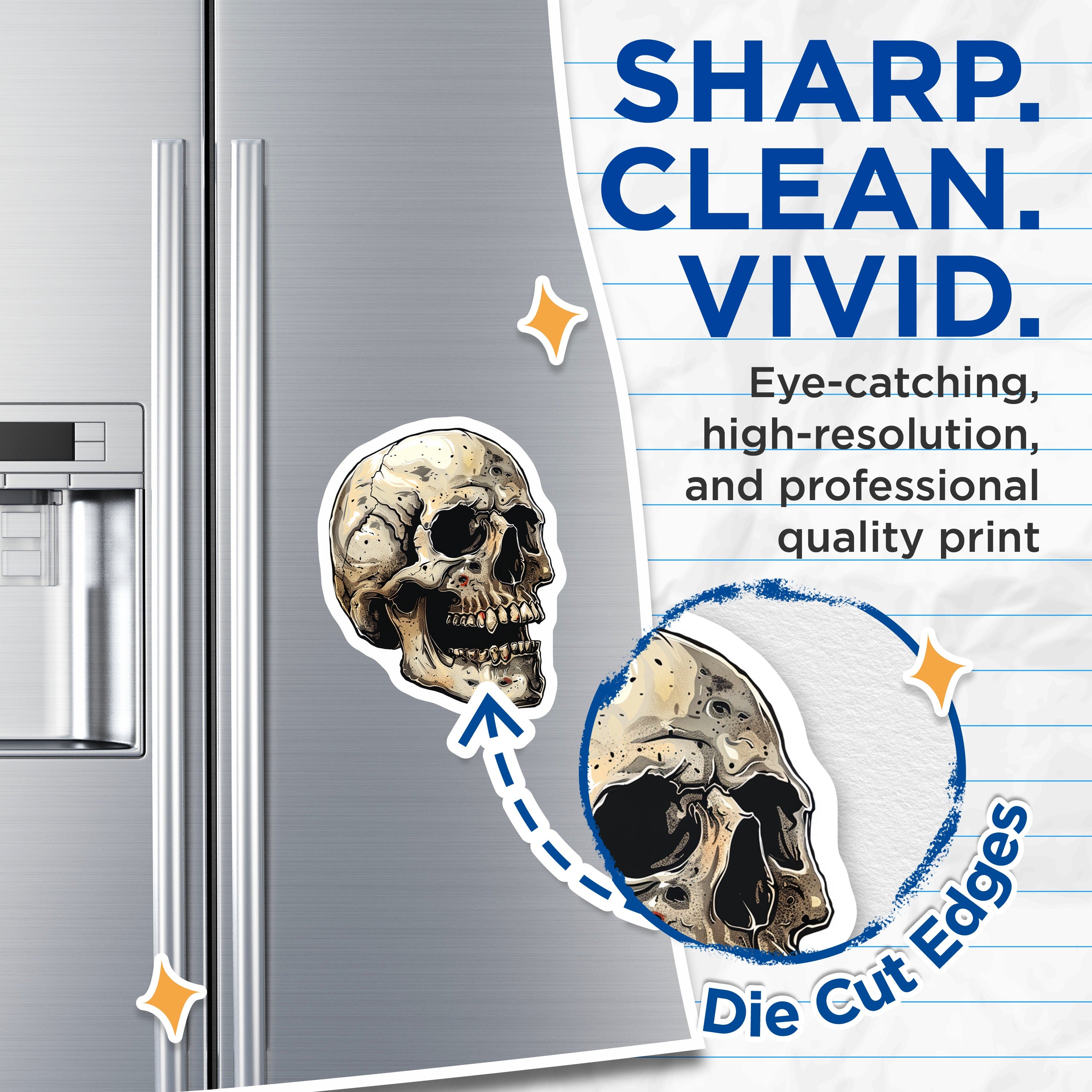 (2 Pack) Gothic Skull Magnets - Macabre Skeleton Decor - Edgy Halloween Refrigerator Decor for Dark Aesthetic Lovers - 5 Inches On Longest Side - Thick Durable Magnet - Made in USA - MAG39479