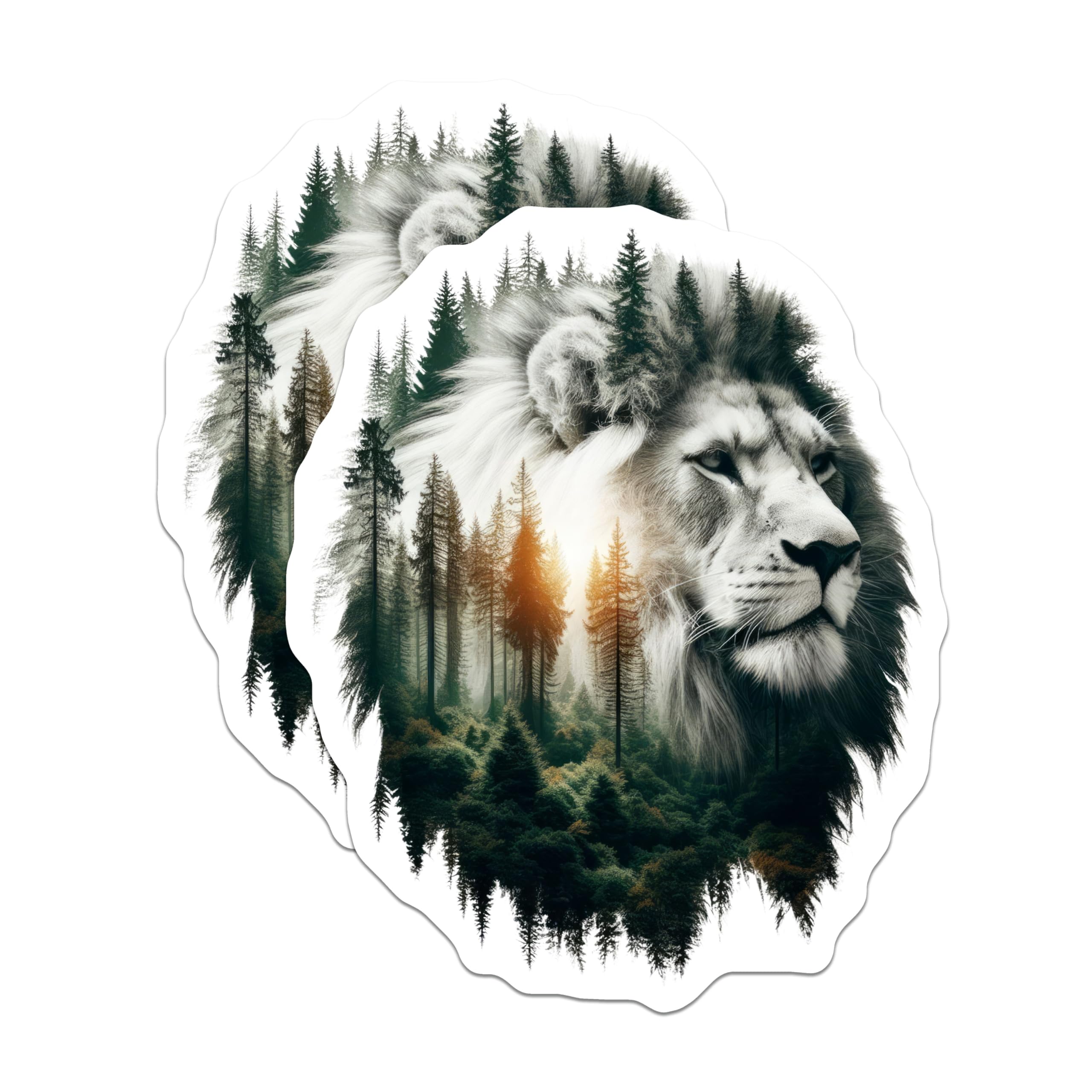 (2 Pack) Lion Forest Magnets - Animal Art Fridge Magnets - Nature Inspired Home Decor - 5" On Longest Side - Premium Magnet - for Cars, Refrigerators, Toolboxes, Lockers - Made in USA - MAG15099