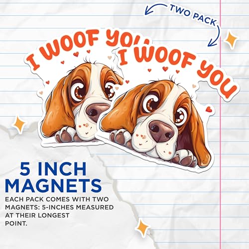 (2 Packs) I Woof You Bloodhound Magnets - Bloodhound Mom Or Dad Magnets - 5 Inches On Longest Side - Premium Magnet - for Fridges, Toolboxes, Cars - Made in USA - MAG2371