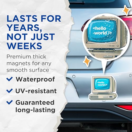 (2 Pack) Hello World Computer Magnets - Retro Tech Decor - 5" On Longest Side - for Cars, Fridges, Toolboxes - Made in USA - MAG7420