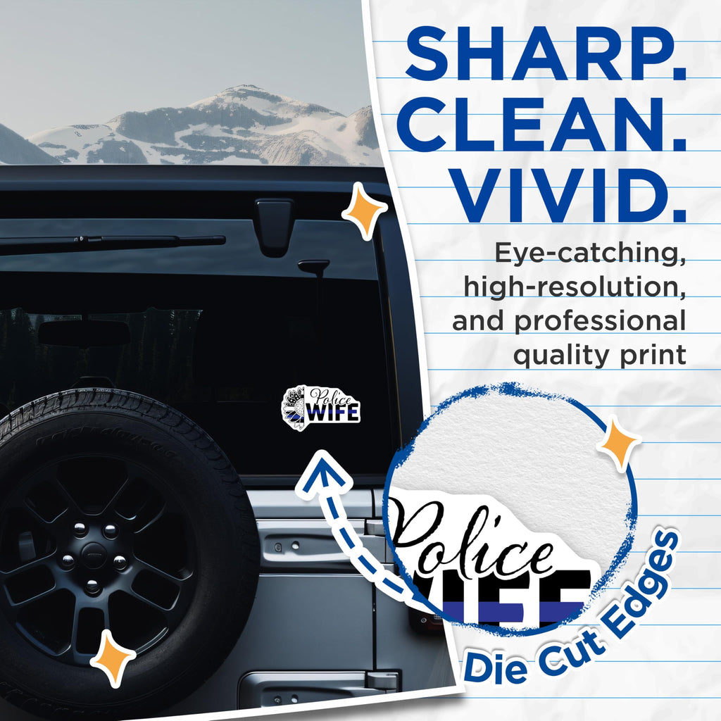 (2 Pack) Police Wife Stickers - Thin Blue Line Sunflower Design - Law Enforcement Support Spouse - Leo Family Pride - 5" On Longest Side - Sticks to Smooth Flat Surfaces - Made in USA - BMCS21430