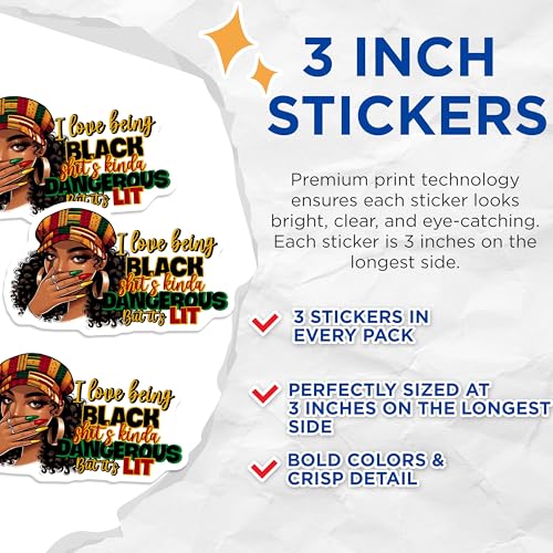 (3 Pack) Black Pride Decals - Kente Cloth Art - Afrocentric Laptop Decal - 3 Inches On Longest Side - Easy Peel & Apply - Made in USA - 3MCS6624