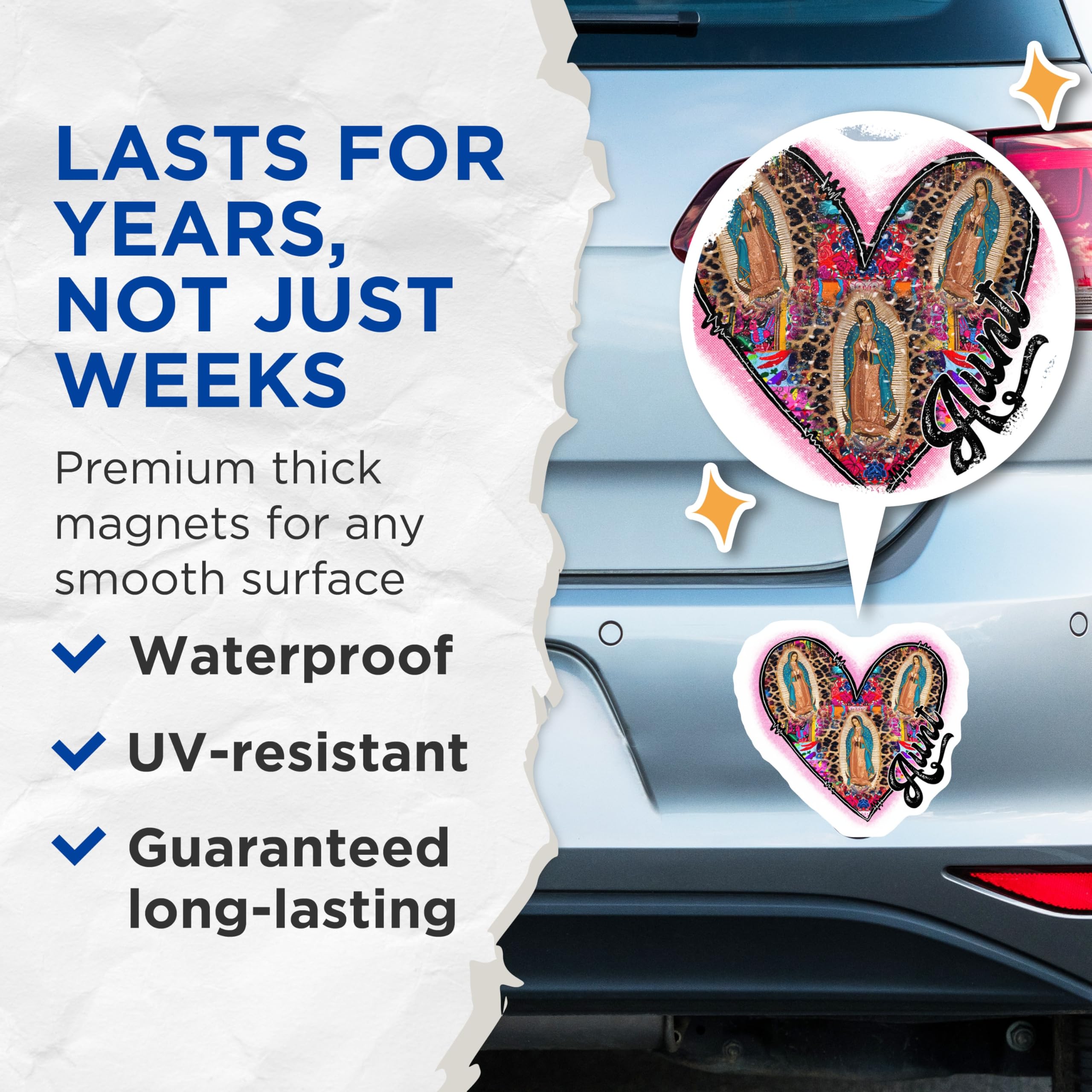 (2 Pack) Our Lady of Guadalupe Magnets - Virgen De Guadalupe Art - Leopard Print Religious Heart - Catholic Kitchen Decor - 5 Inches On Longest Side - Thick Durable Magnet - Made in USA - MAG29931