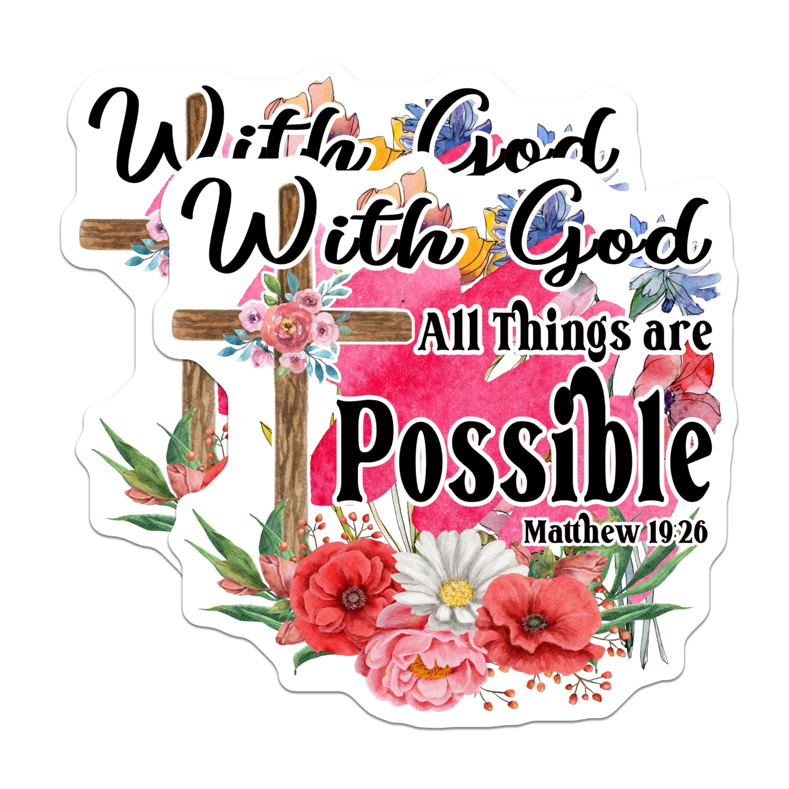 (2 Pack) Christian Faith Magnets - Matthew 19:26 Scripture Verse - with God All Things are Possible Home Decor - 5 Inches On Longest Side - Thick Durable Magnet - Made in USA - MAG19705