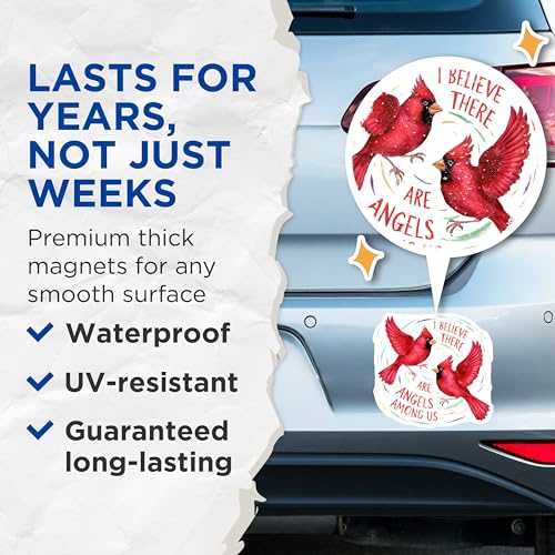 (2 Pack) I Believe There are Angels Among Us Magnets Magnets - Red Cardinal Bird Decor - 5" On Longest Side - Made in USA - Sticks to Refrigerators & Metal Surfaces - MAG8890