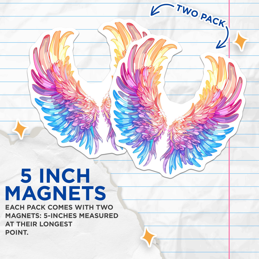 (2 Pack) Rainbow Wings Magnets - Fantasy Art Decor - Spiritual Home Accent - 5 Inches On Longest Side - Thick Durable Magnet - Made in USA - MAG38313