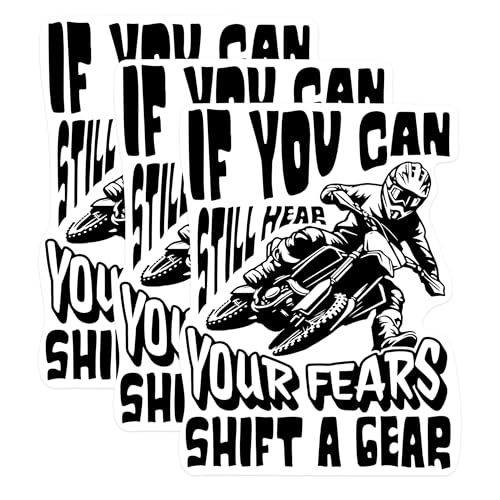 (3 Pack) Motocross Decals - Shift a Gear - Fearless Biker - 3 Inches On Longest Side - Easy Peel & Apply - Made in USA - 3MCS1092