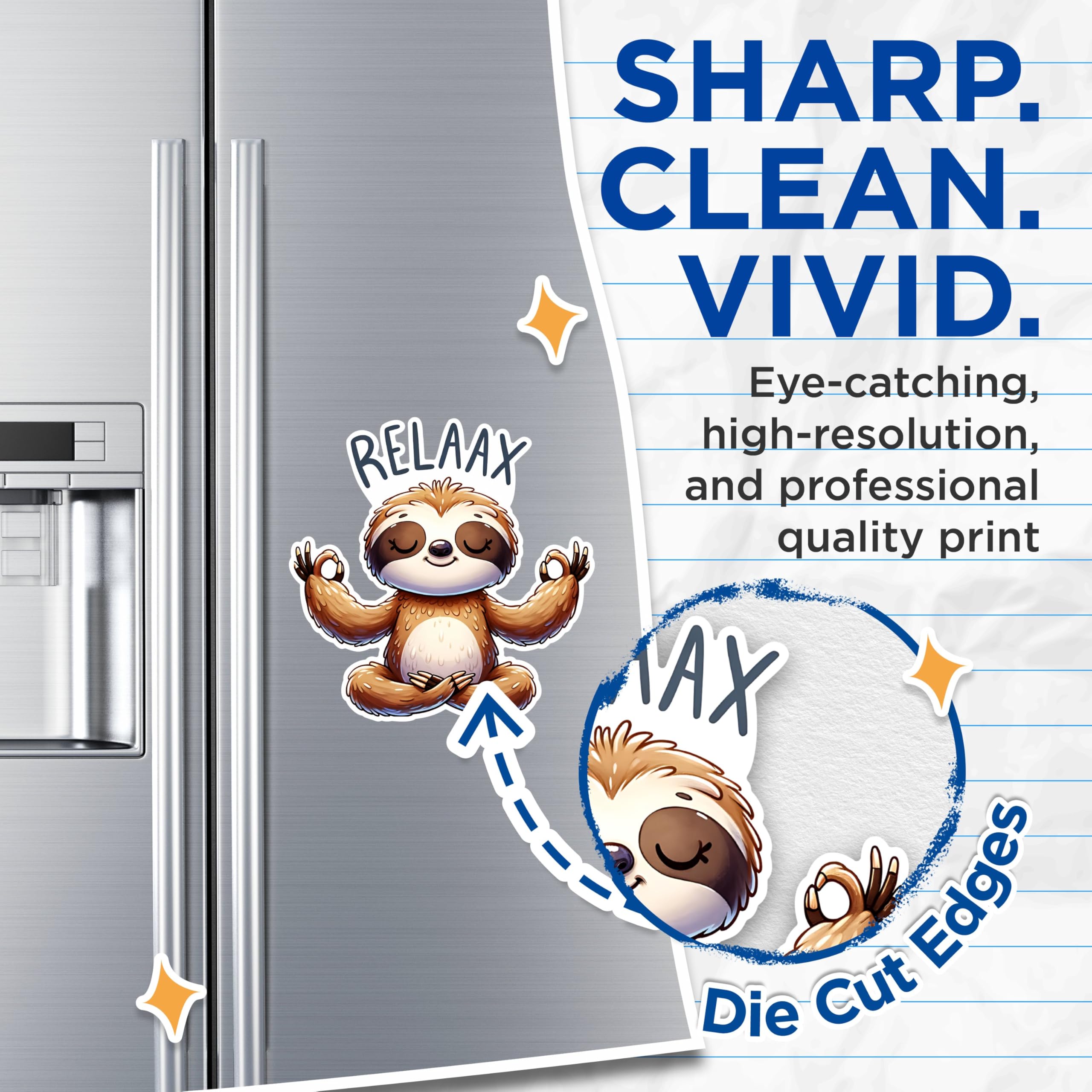 (2 Pack) Relax Sloth Meditation Magnets - Cute Sloth Magnets - Zen Animal Magnets- 5" On Longest Side - for Fridges, Toolboxes, Cars - Made in USA - MAG2731