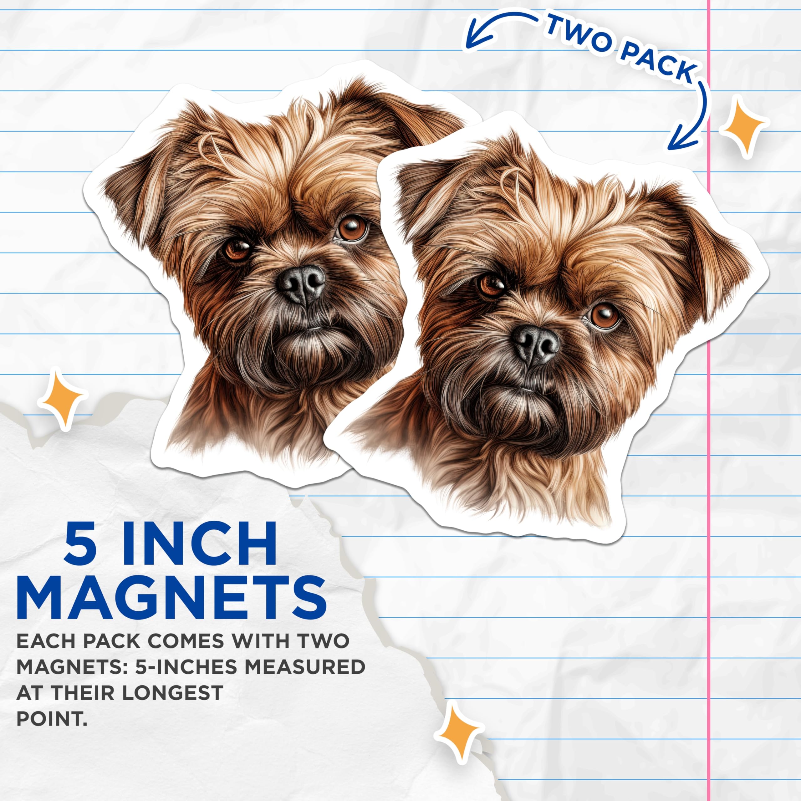(2 Pack) Scruffy Dog Magnets - Brussels Griffon Art - Pet Owner Refrigerator Decor - 5 Inches On Longest Side - Thick Durable Magnet - Made in USA - MAG25779