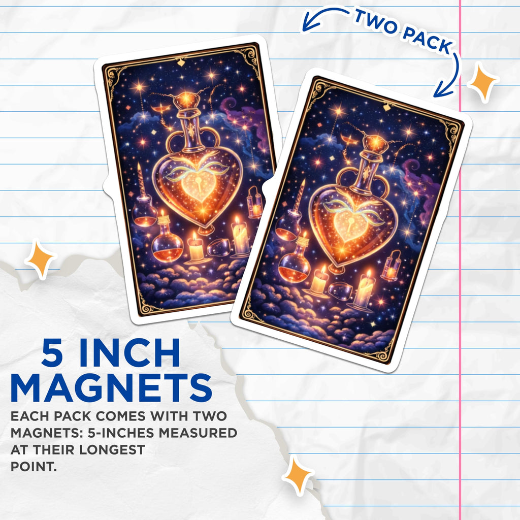 (2 Pack) Magical Potion Magnets - Celestial Bottles - Fantasy Art Decor - 5" On Longest Side - Premium Magnet - for Cars, Refrigerators, Toolboxes, Lockers - Made in USA - MAG16012