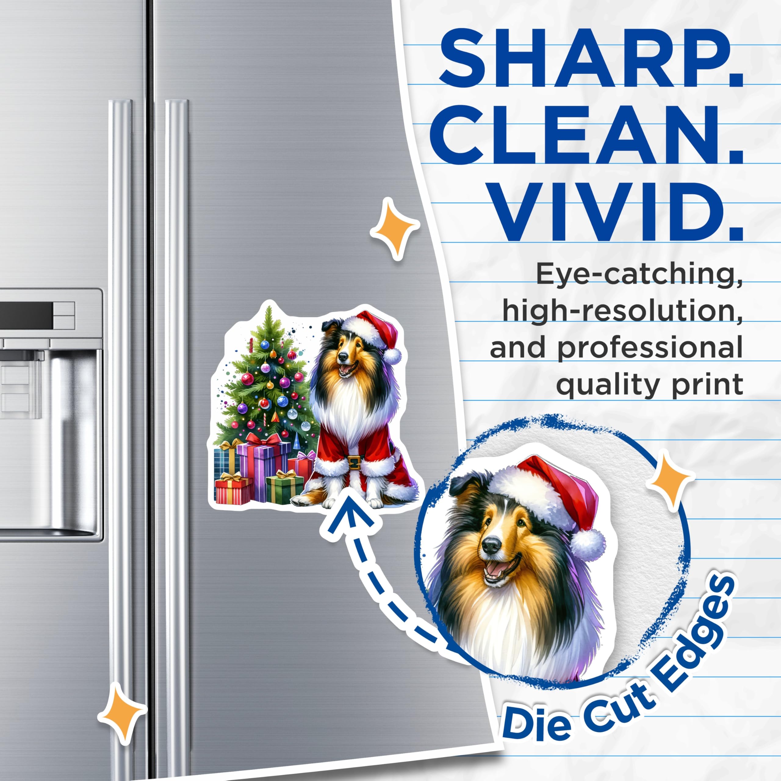 (2 Pack) Christmas Collie Magnets - Santa Dog Holiday Decor - Festive Pet Lover Refrigerator Kitchen Decoration - 5 Inches On Longest Side - Thick Durable Magnet - Made in USA - MAG26807