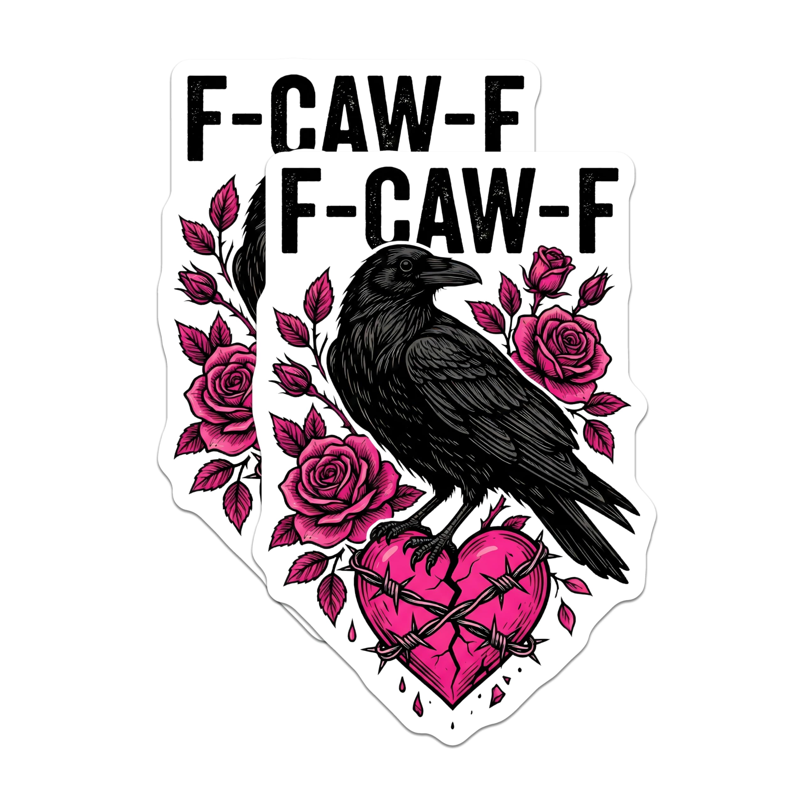 (2 Pack) Raven Magnets - F-CAW-F Rose Art - Crow Broken Heart Kitchen Decor - 5" On Longest Side - Premium Magnet - for Cars, Refrigerators, Toolboxes, Lockers - Made in USA - MAG15206
